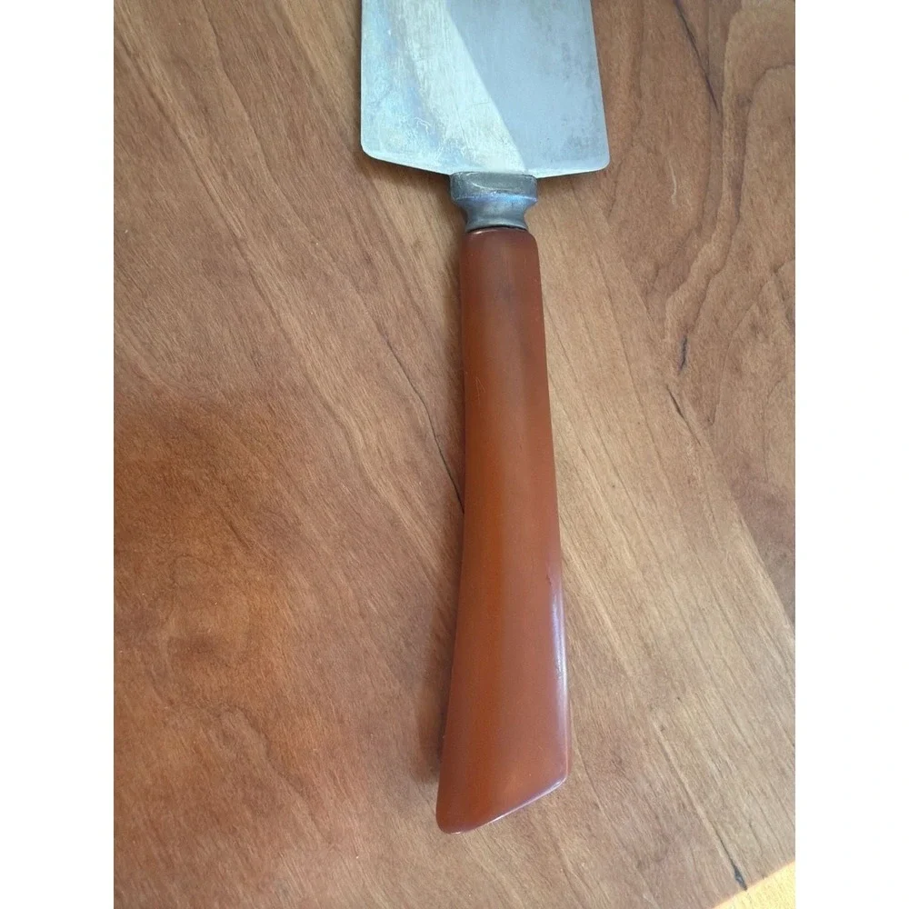 Vintage Butterscotch Bakelite Handle Stainless Steel Cake Pie Server Knife Burns